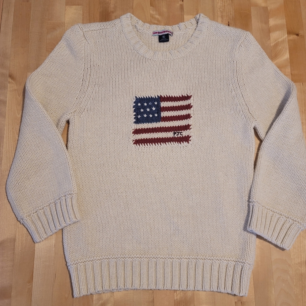 Ralph Lauren Polo Jeans Vintage USA Flag Crewneck Knit Sweater Size Boys Medium